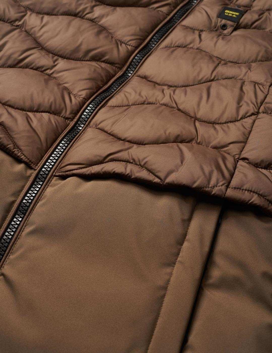 Plumífero Blauer Largo Marrón Combinado Para Mujer