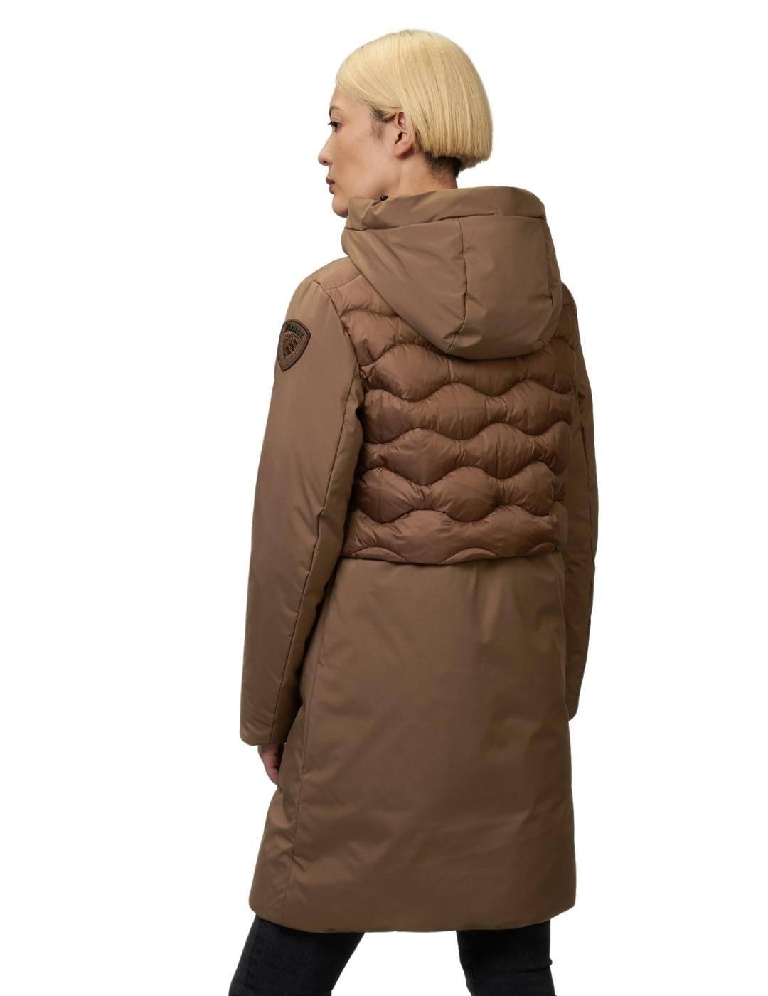 Plumífero Blauer Largo Marrón Combinado Para Mujer