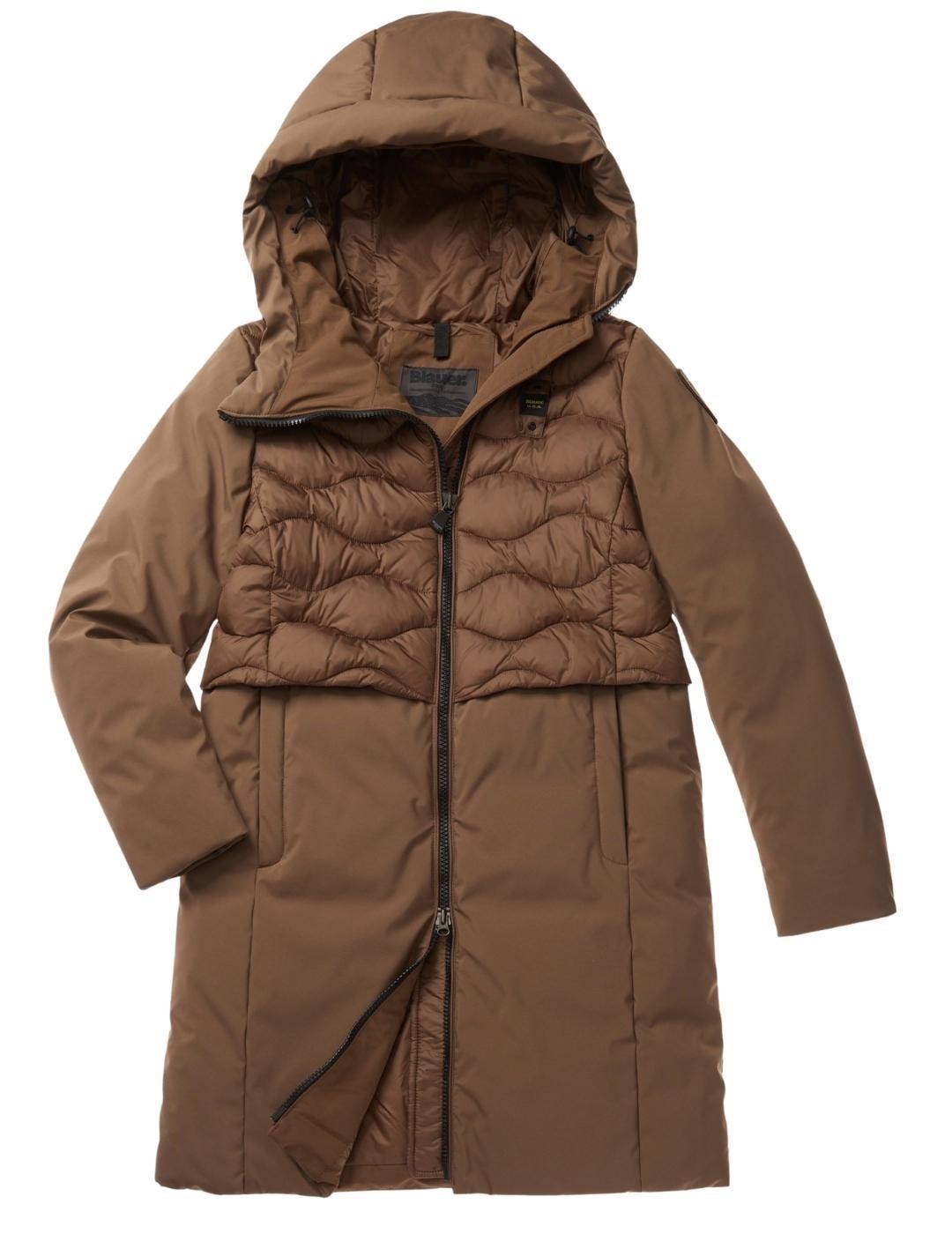 Plumífero Blauer Largo Marrón Combinado Para Mujer